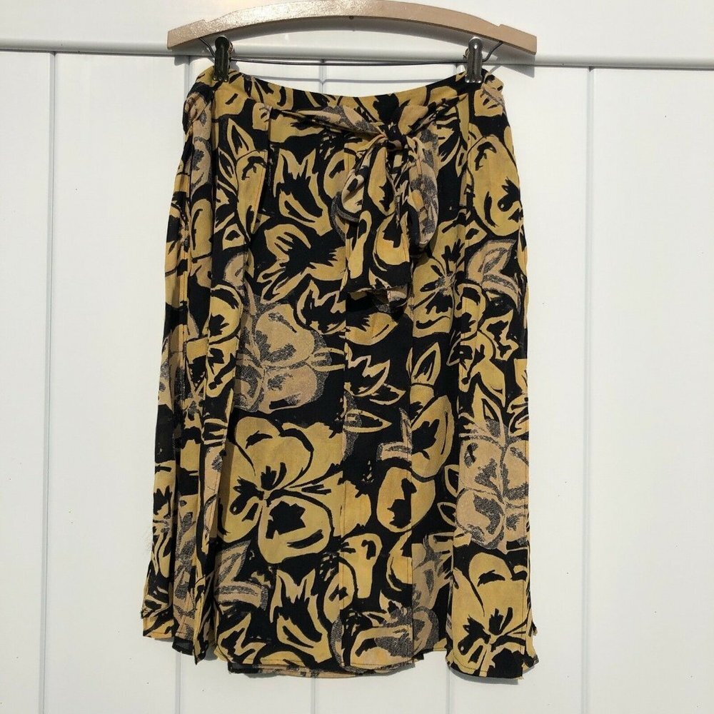 Who What Wear Floral Skirt Ties Yellow Black 14